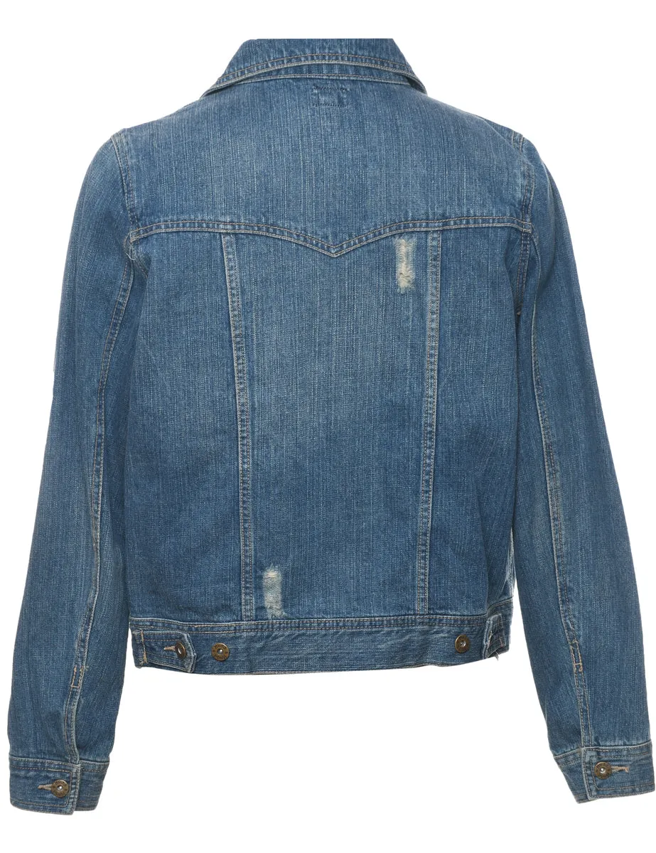 1990s Distressed Denim Jacket - M