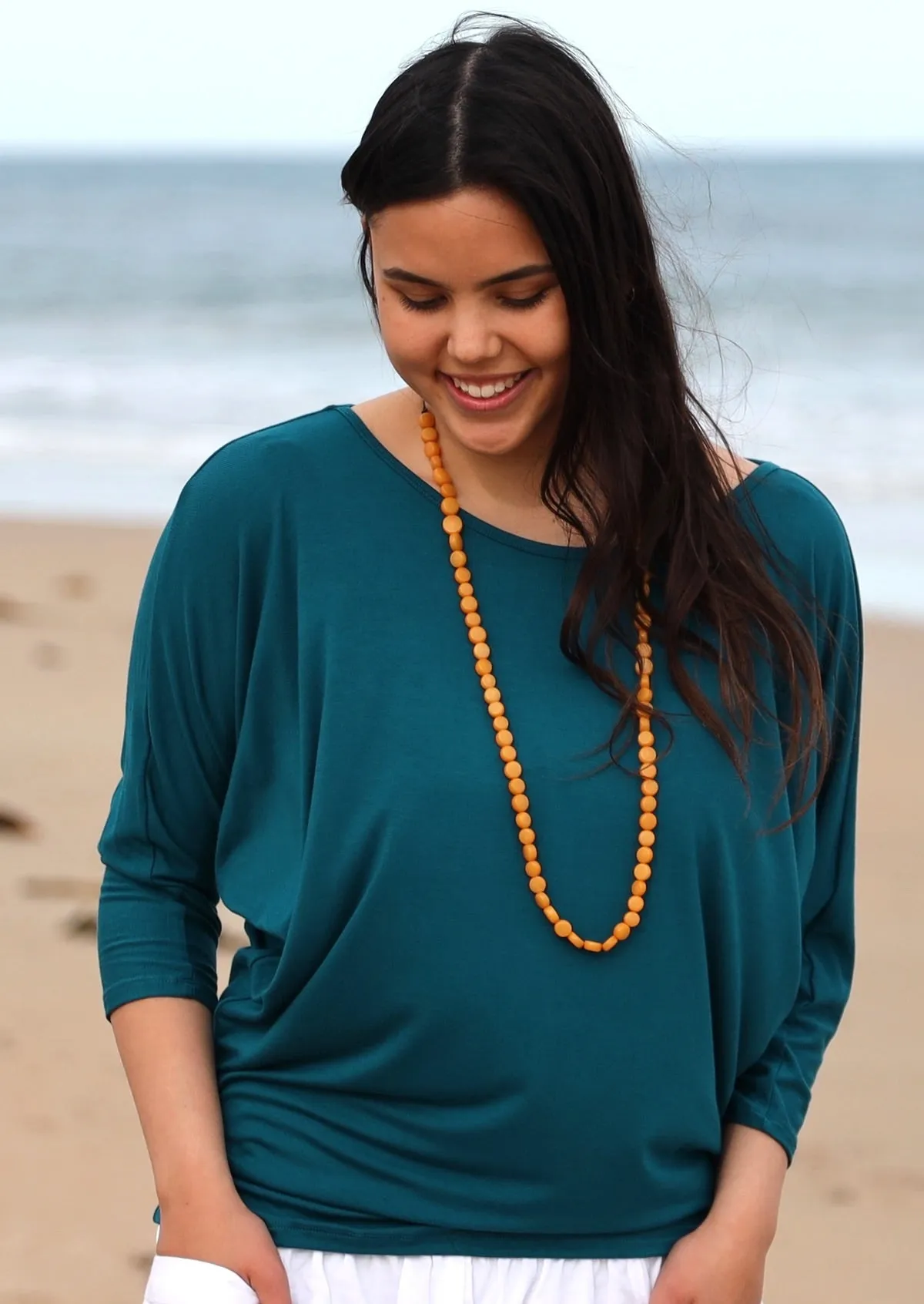 3/4 Sleeve Batwing Top Teal