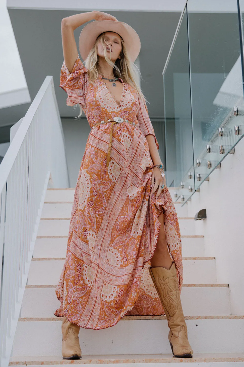 Alabama Getaway Maxi Caftan Dress - Burnt Orange