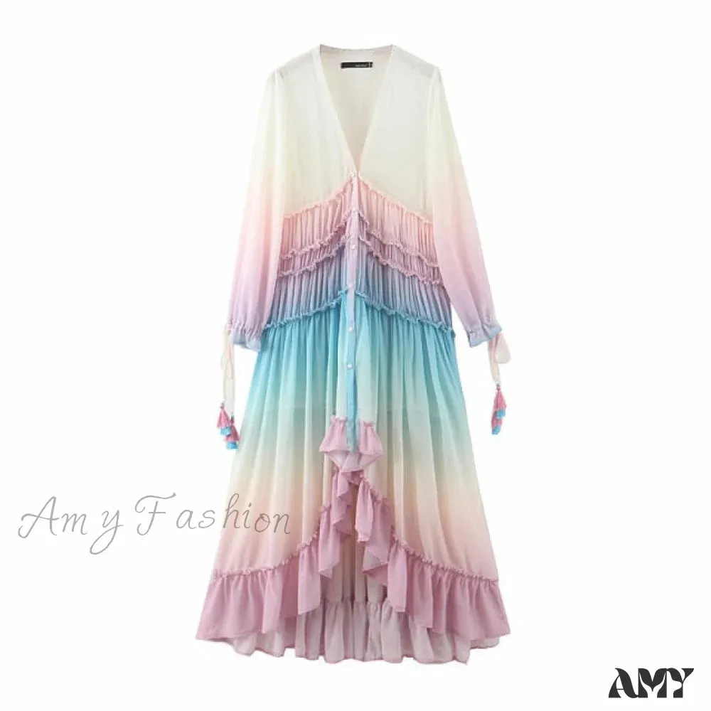 Amy Fashion - Bohemian Printing Gradient Elegant Maxi Dress