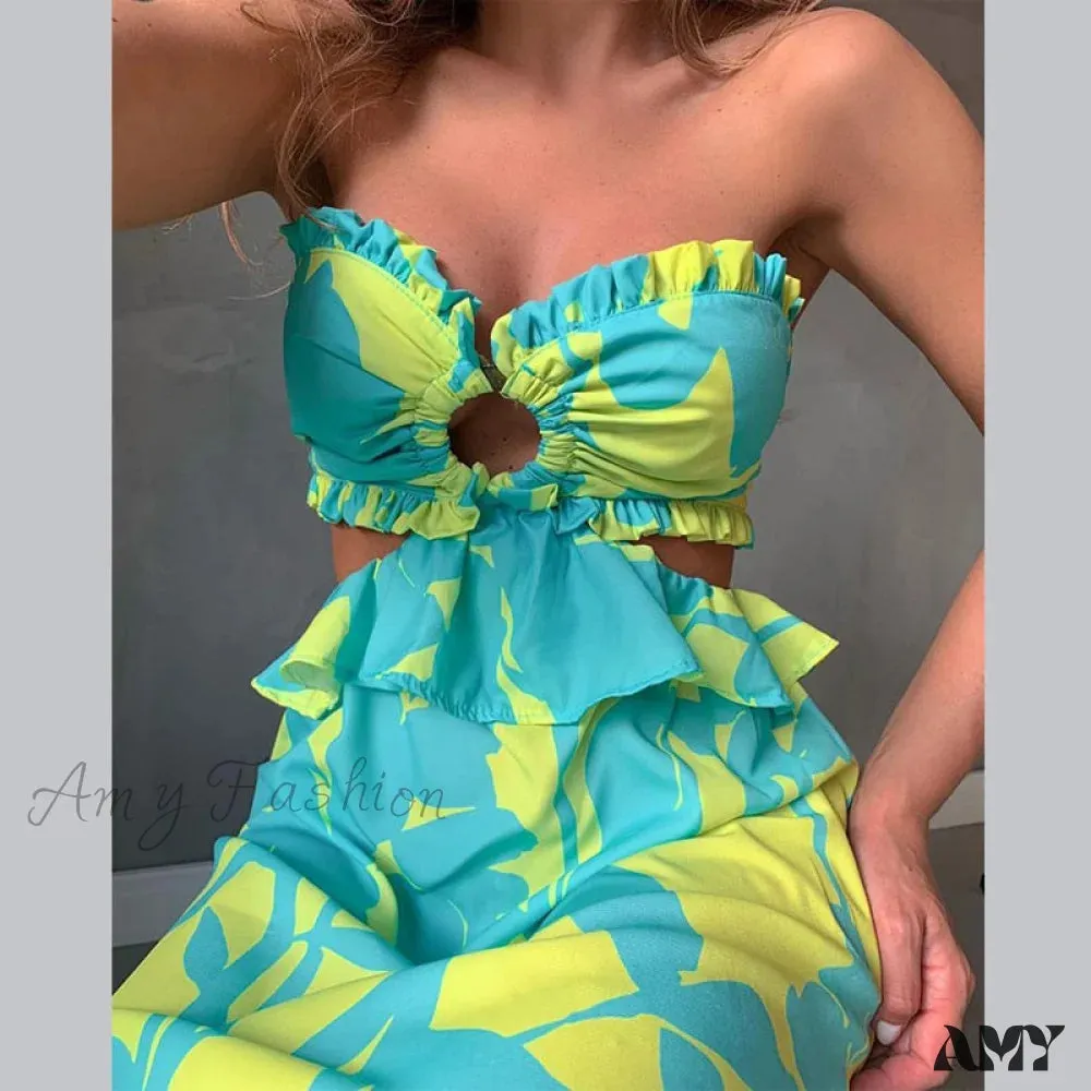 Amy Fashion - Print Strapless Backless Bandage Beach Dresses