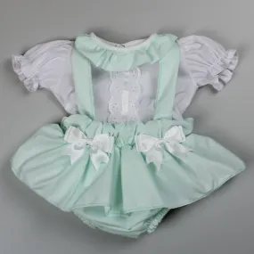 Baby Girls Summer Set - Frilly Pants with Braces and Shirt - Mint