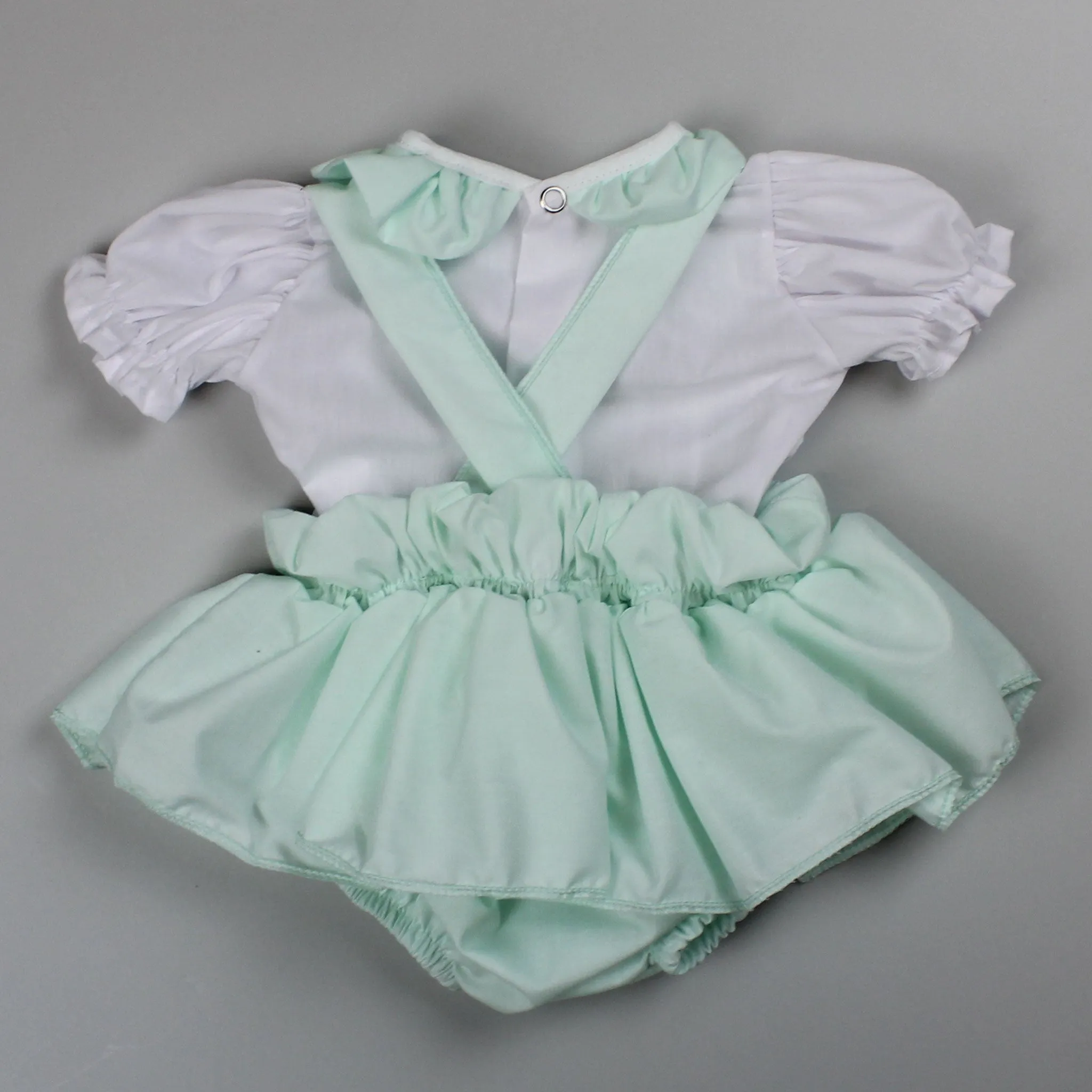 Baby Girls Summer Set - Frilly Pants with Braces and Shirt - Mint