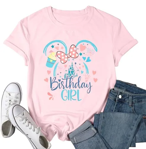 Birthday Shirt Magic Kingdom T-Shirt: Women Oversized Magical Castle Birthday Graphic Tees Funny Birthday Party Gift Tops Dark Grey