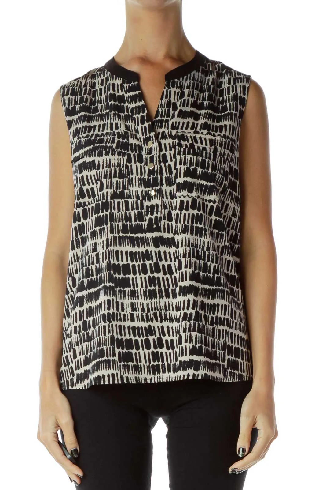 Black Beige Patterned Tank Top