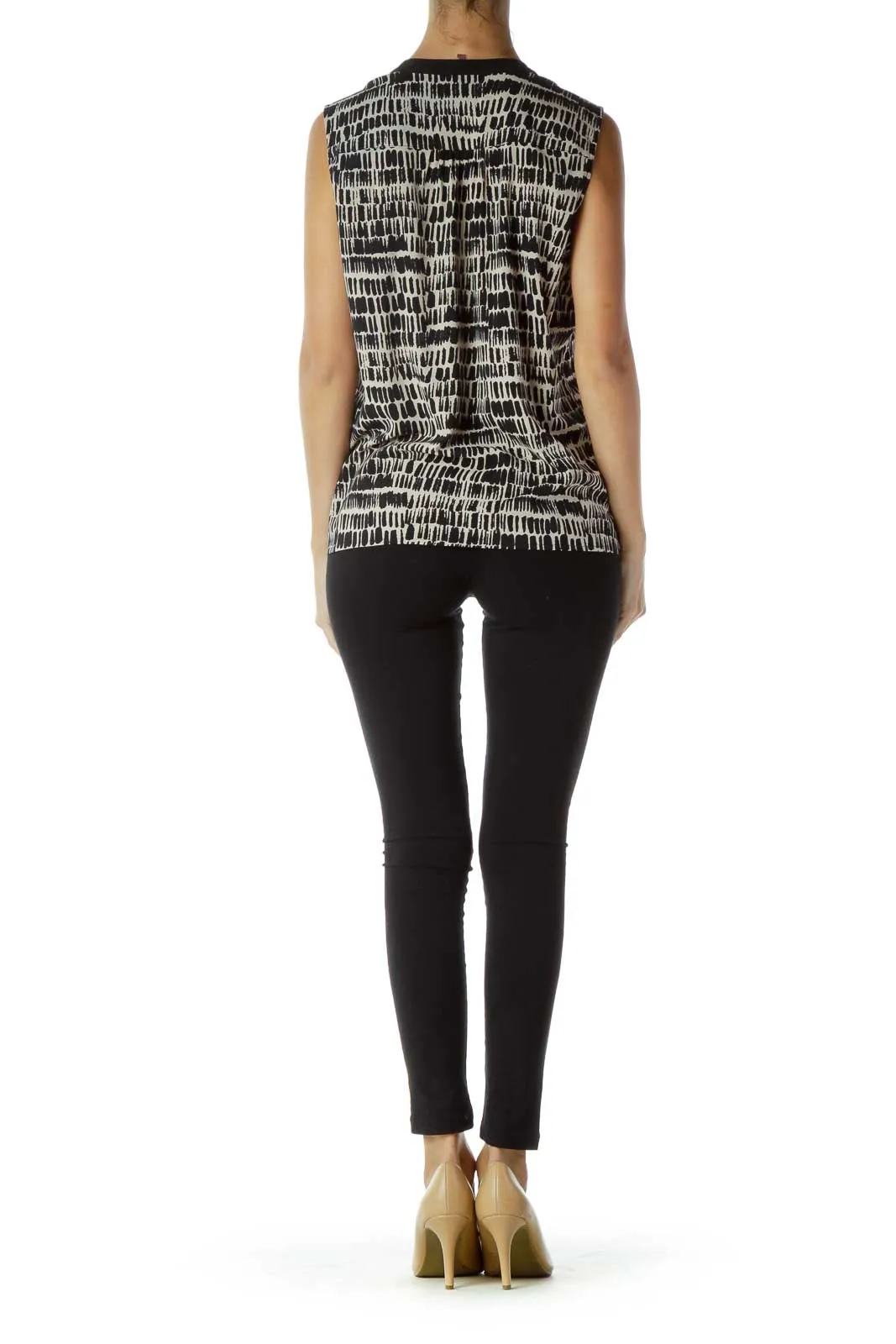 Black Beige Patterned Tank Top