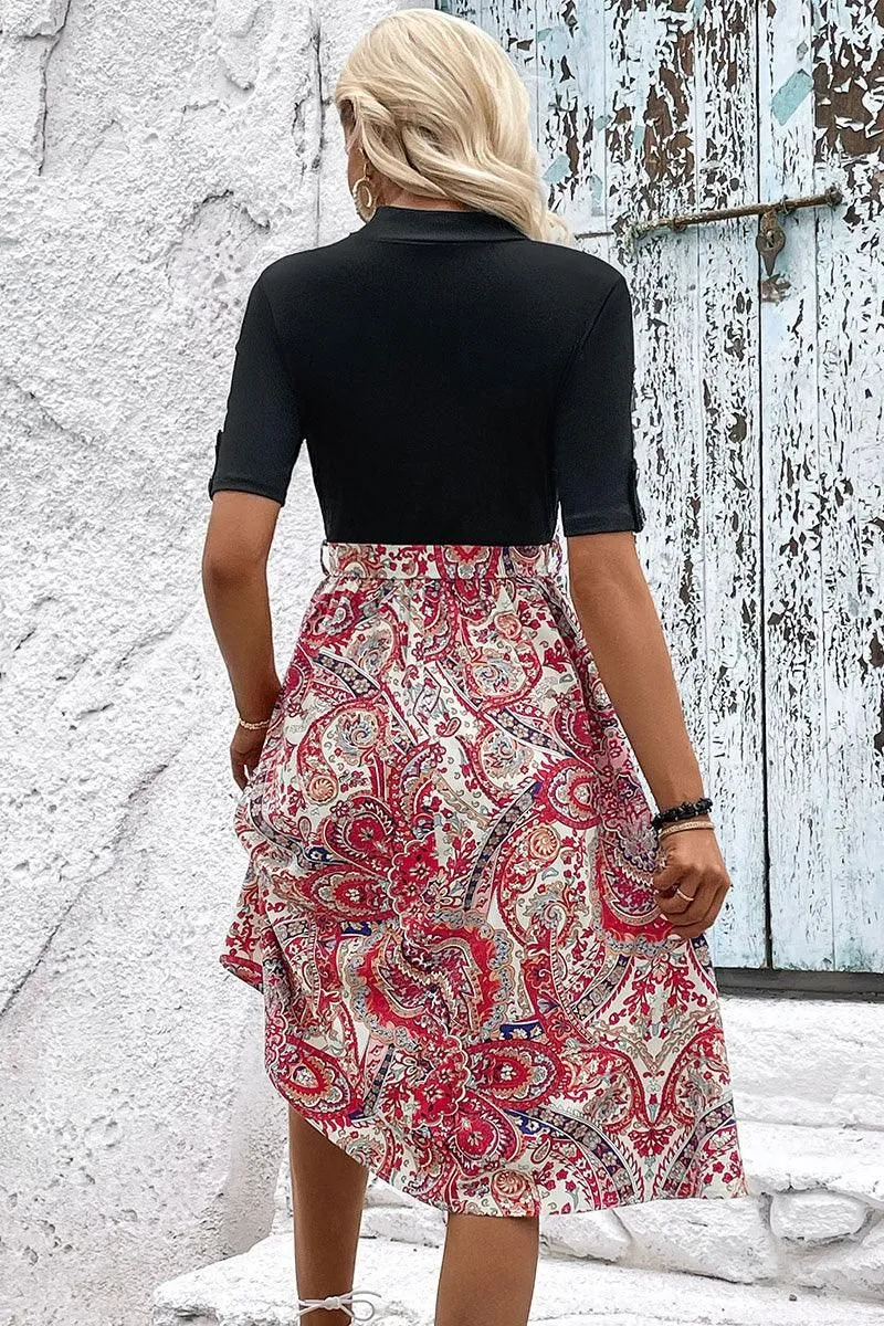 BOHEMIAN PRINTING SKIRT HIGH NECK DRESS