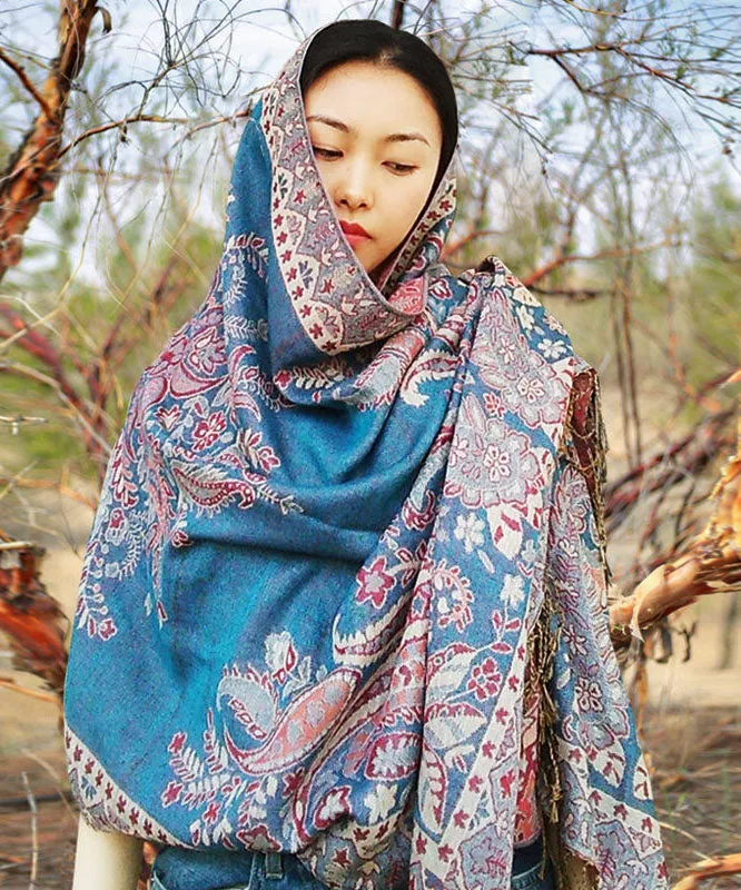 Bohemian Red Tasseled Jacquard Cotton Shawl