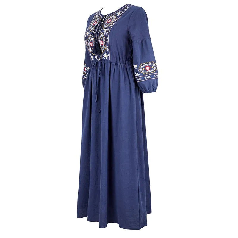 Bohemian style V-Neck Holiday embroidered dresses