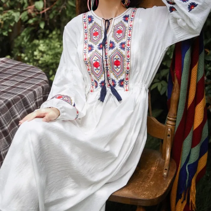 Bohemian style V-Neck Holiday embroidered dresses