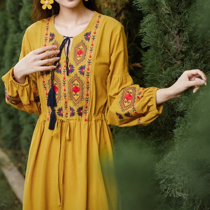 Bohemian style V-Neck Holiday embroidered dresses