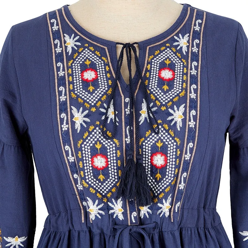 Bohemian style V-Neck Holiday embroidered dresses