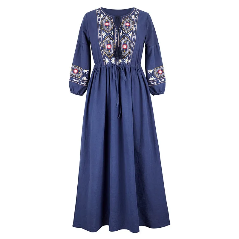 Bohemian style V-Neck Holiday embroidered dresses