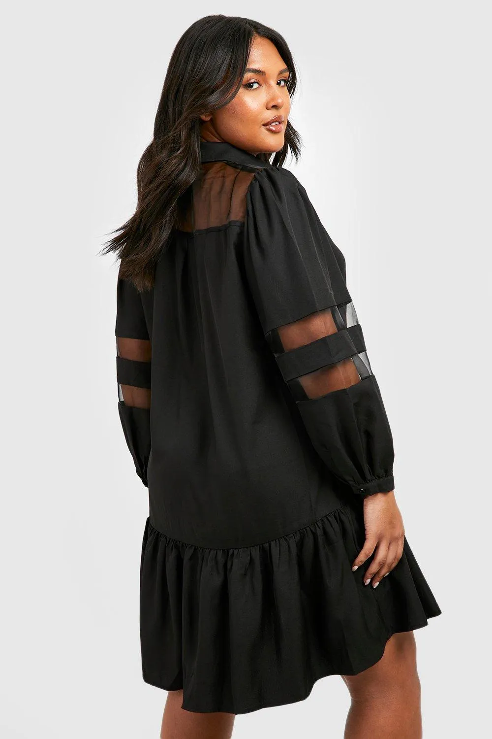 Boohoo contrast organza shirt dress, black