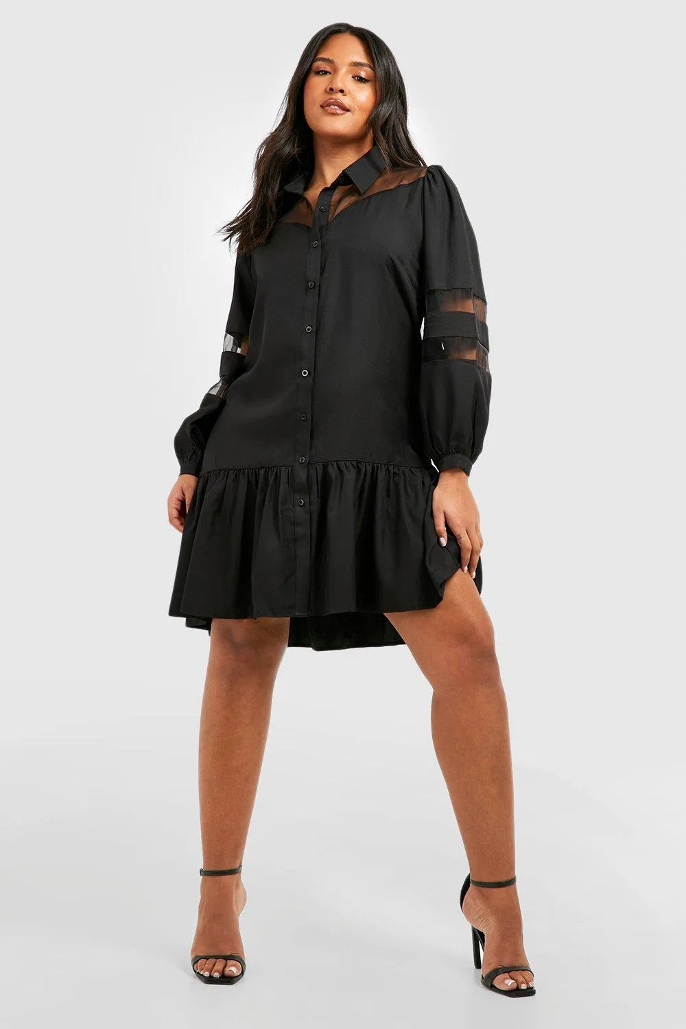 Boohoo contrast organza shirt dress, black