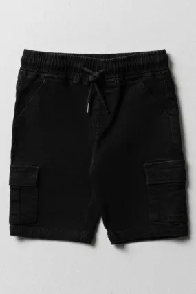 Cargo Denim Shorts Straight Fit Black