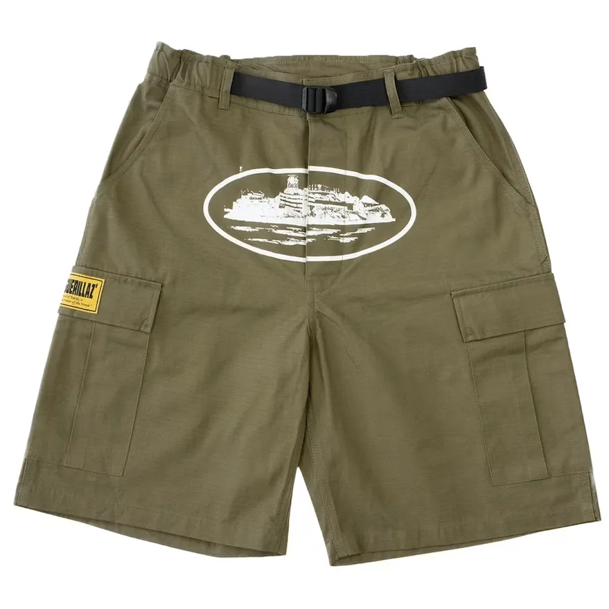 Corteiz Alcatraz Cargo Shorts Khaki Green