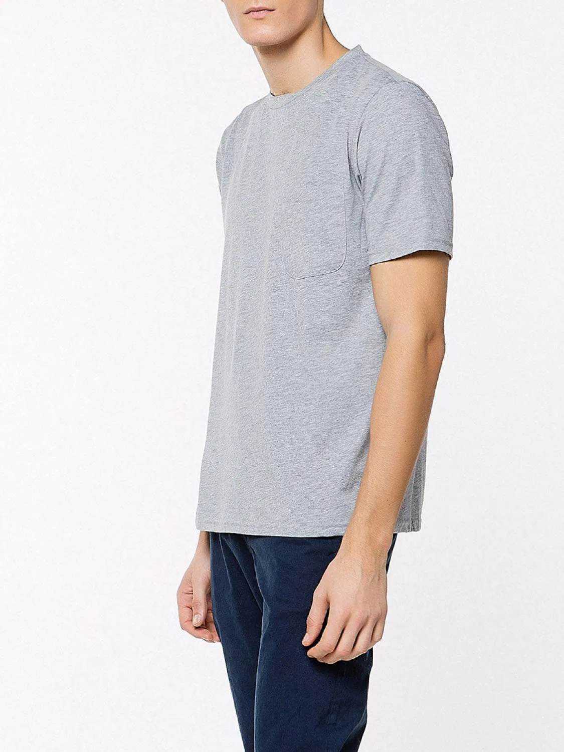 Crew Neck Regular Fit Organic Cotton Pocket T-shirt Melange Grey