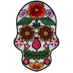 Daniel Smart Flower Skull Embroidered Iron on Patch, White, 2.6 x 4 inches