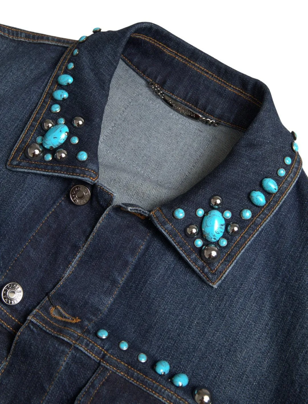 Dolce & Gabbana Blue Denim Turquoise Stones Studded Jacket