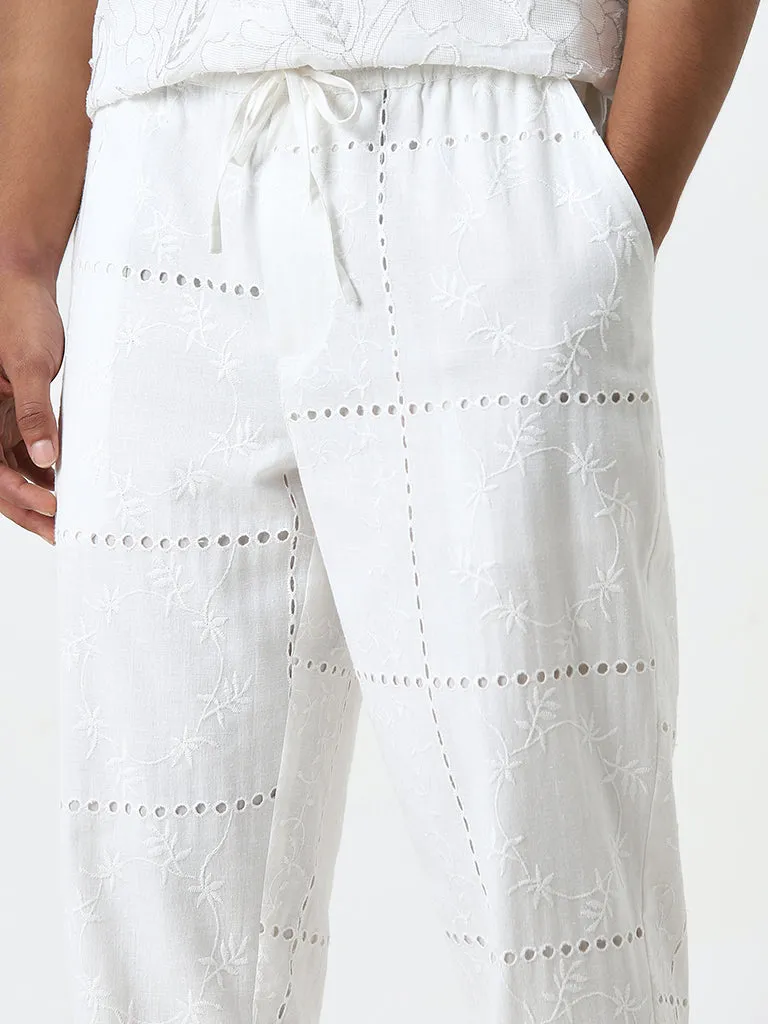 ETA White Embroidered Relaxed-Fit Mid-Rise Cotton-Blend Chinos