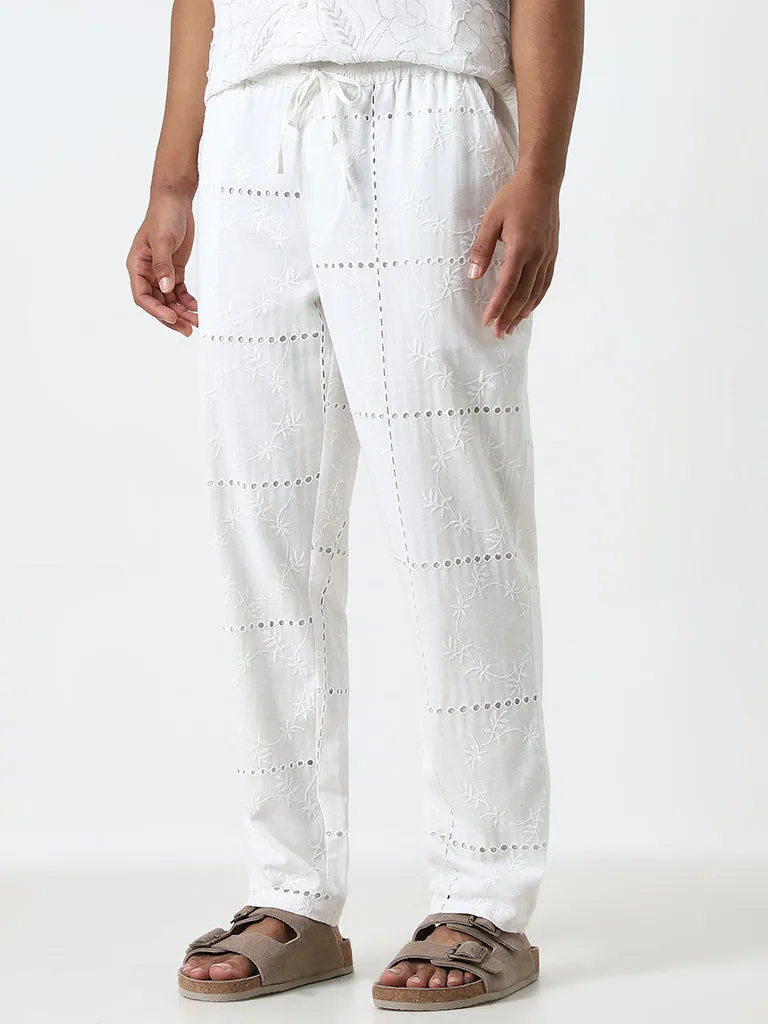 ETA White Embroidered Relaxed-Fit Mid-Rise Cotton-Blend Chinos