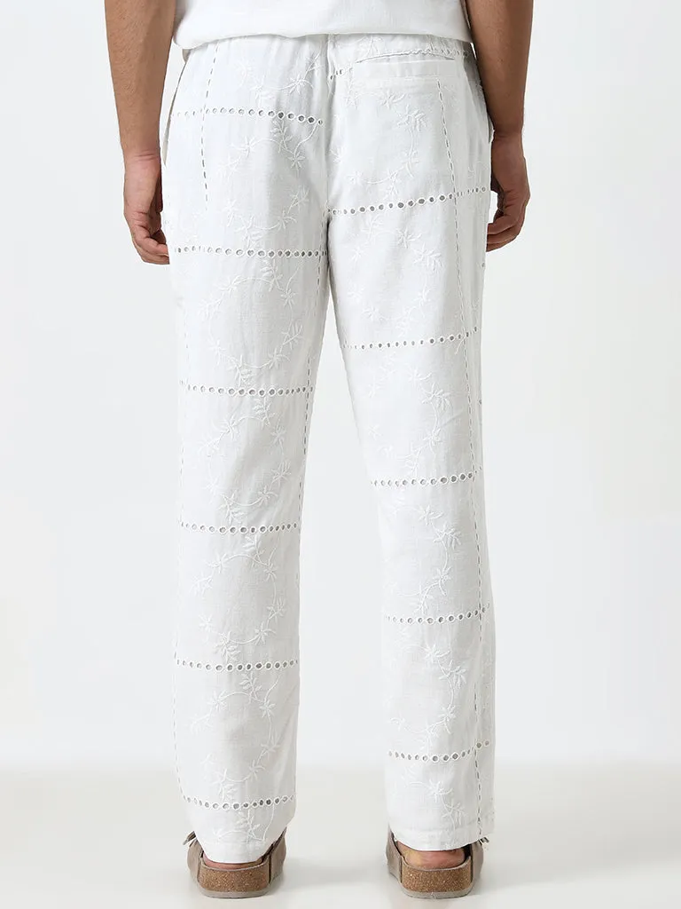 ETA White Embroidered Relaxed-Fit Mid-Rise Cotton-Blend Chinos