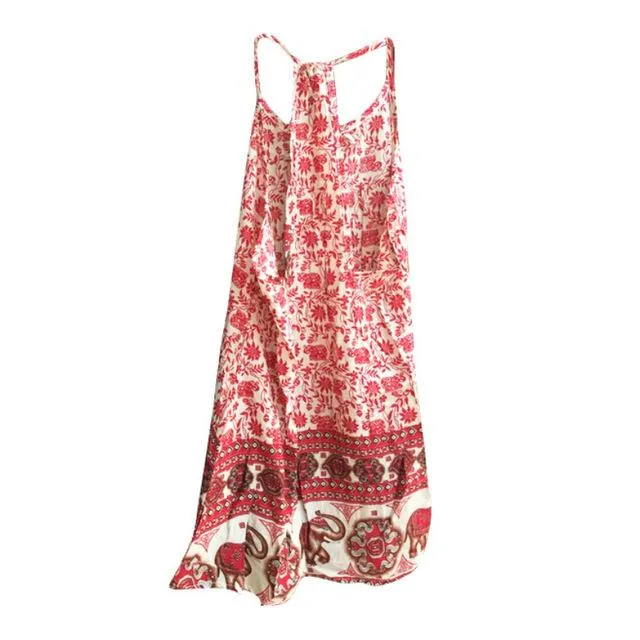 Floral Print Backless Beach Dress