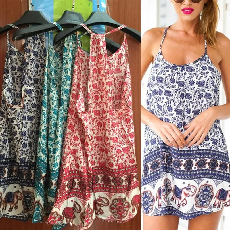 Floral Print Backless Beach Dress