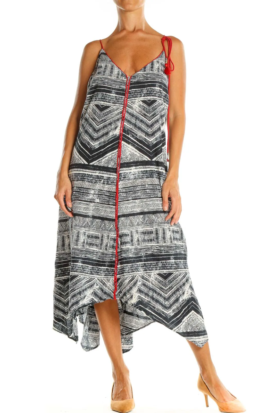 Gray Aztec Print Bohemian Fit & Flare Dress