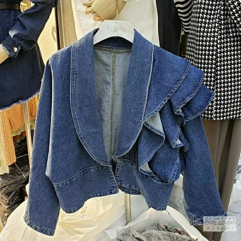 Jackets Denim Ruffles Solid  Short