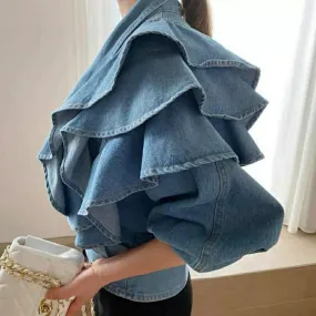 Jackets Denim Ruffles Solid  Short