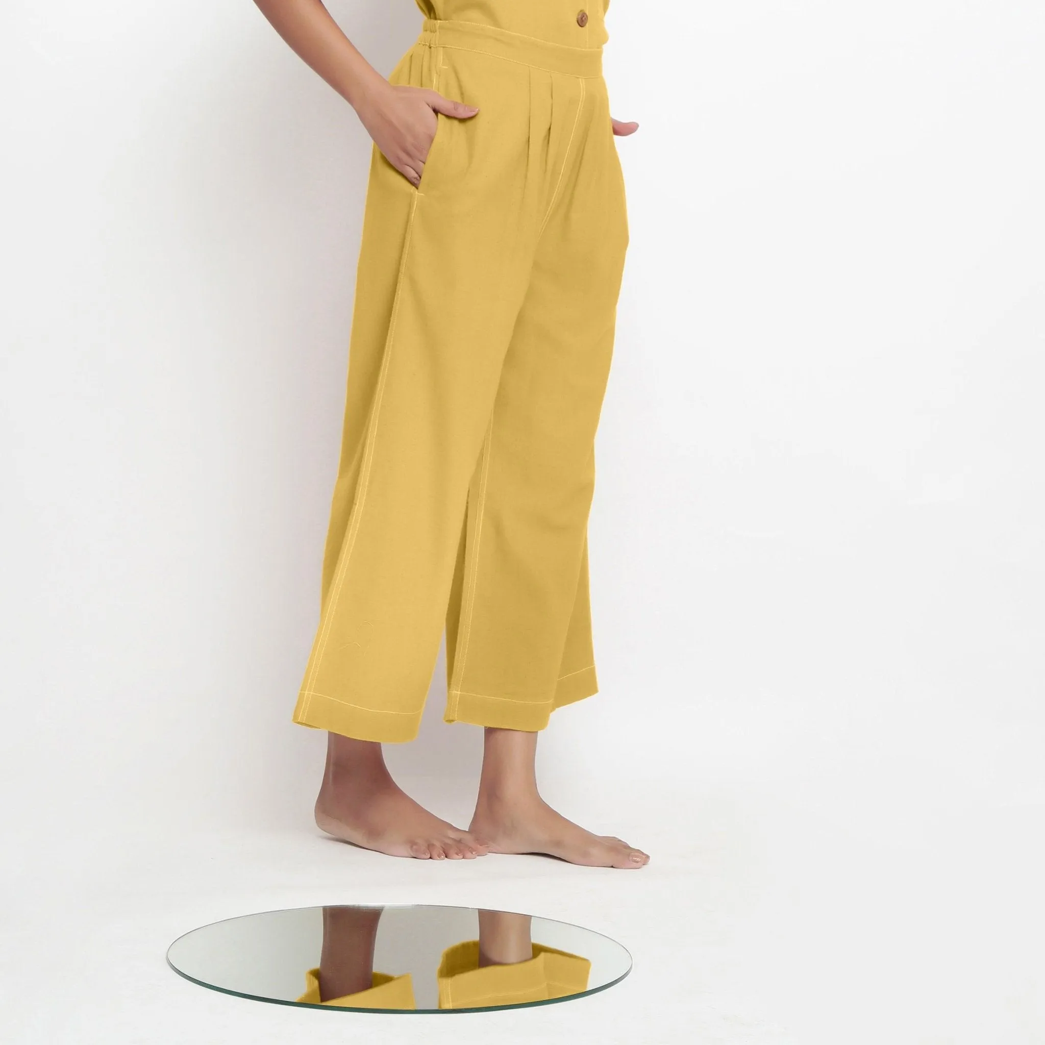 Light Yellow 100% Cotton Elasticated Wide Legged Pant