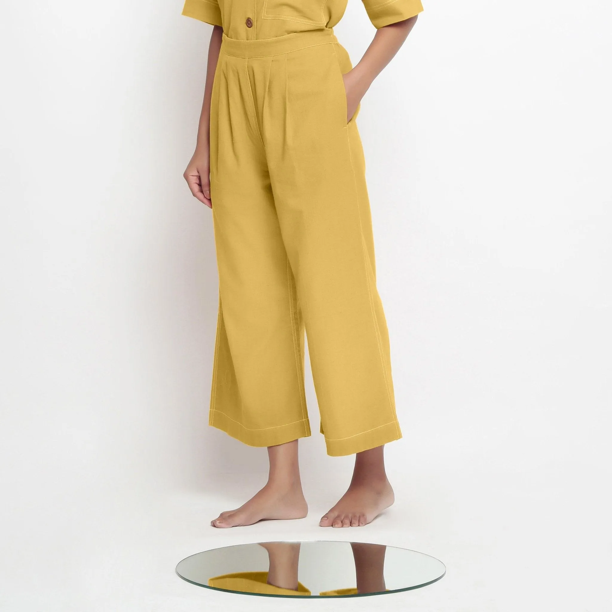 Light Yellow 100% Cotton Elasticated Wide Legged Pant