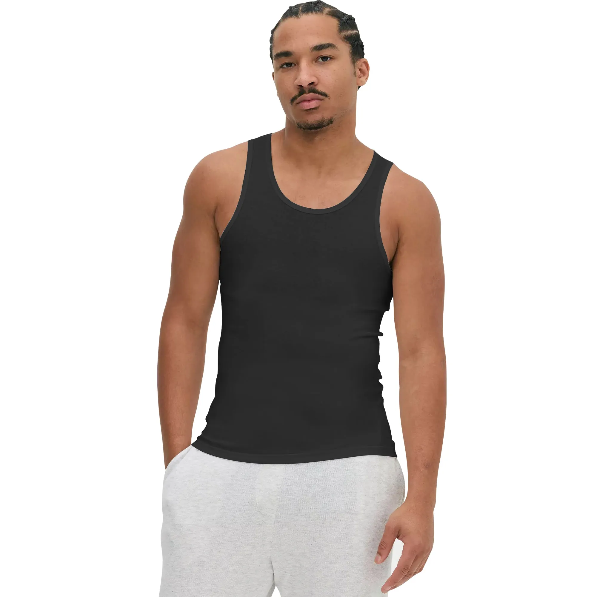 Mens 3-Pack Sleeveless Vests Cotton Black Tank Top