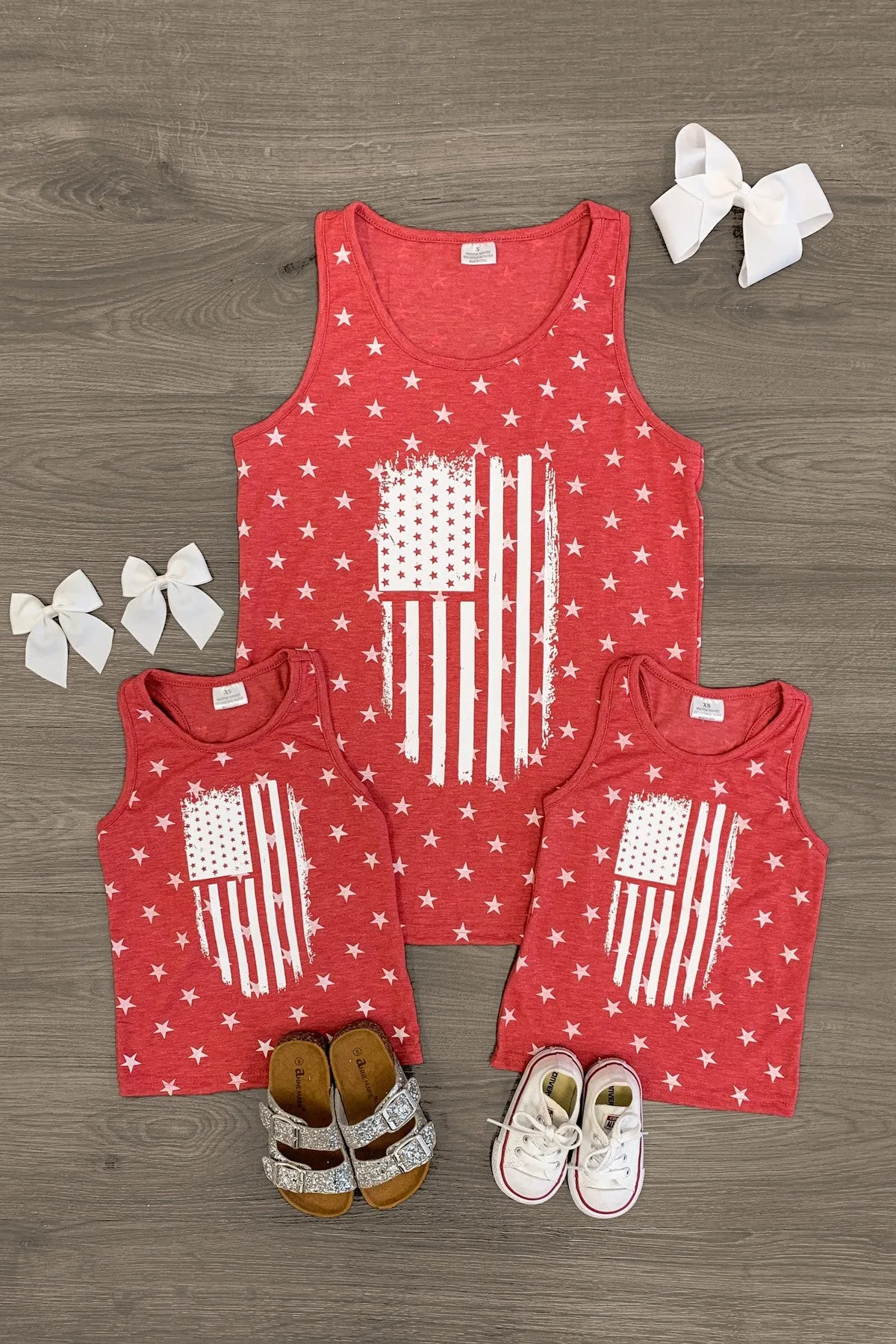 Mom & Me - Red Distressed Flag Tank Top