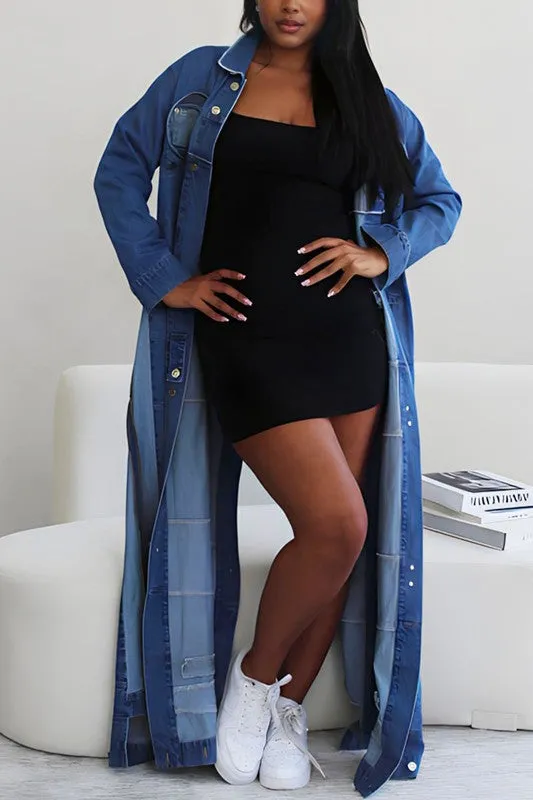 OPEN SLIT LONG DENIM JACKET