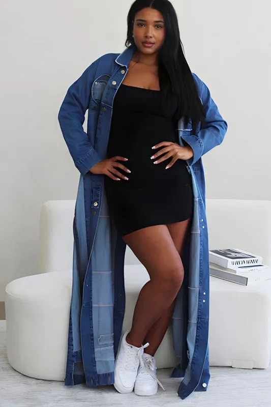 OPEN SLIT LONG DENIM JACKET