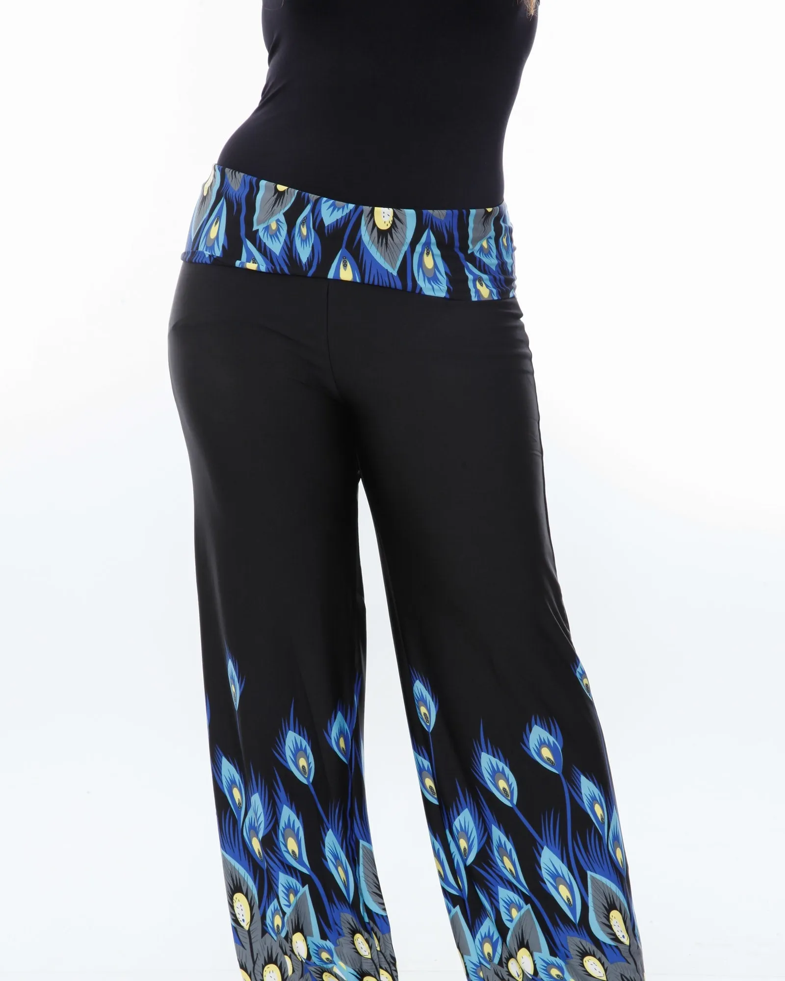 Peacock Print Palazzo Pants | Royal Peacock