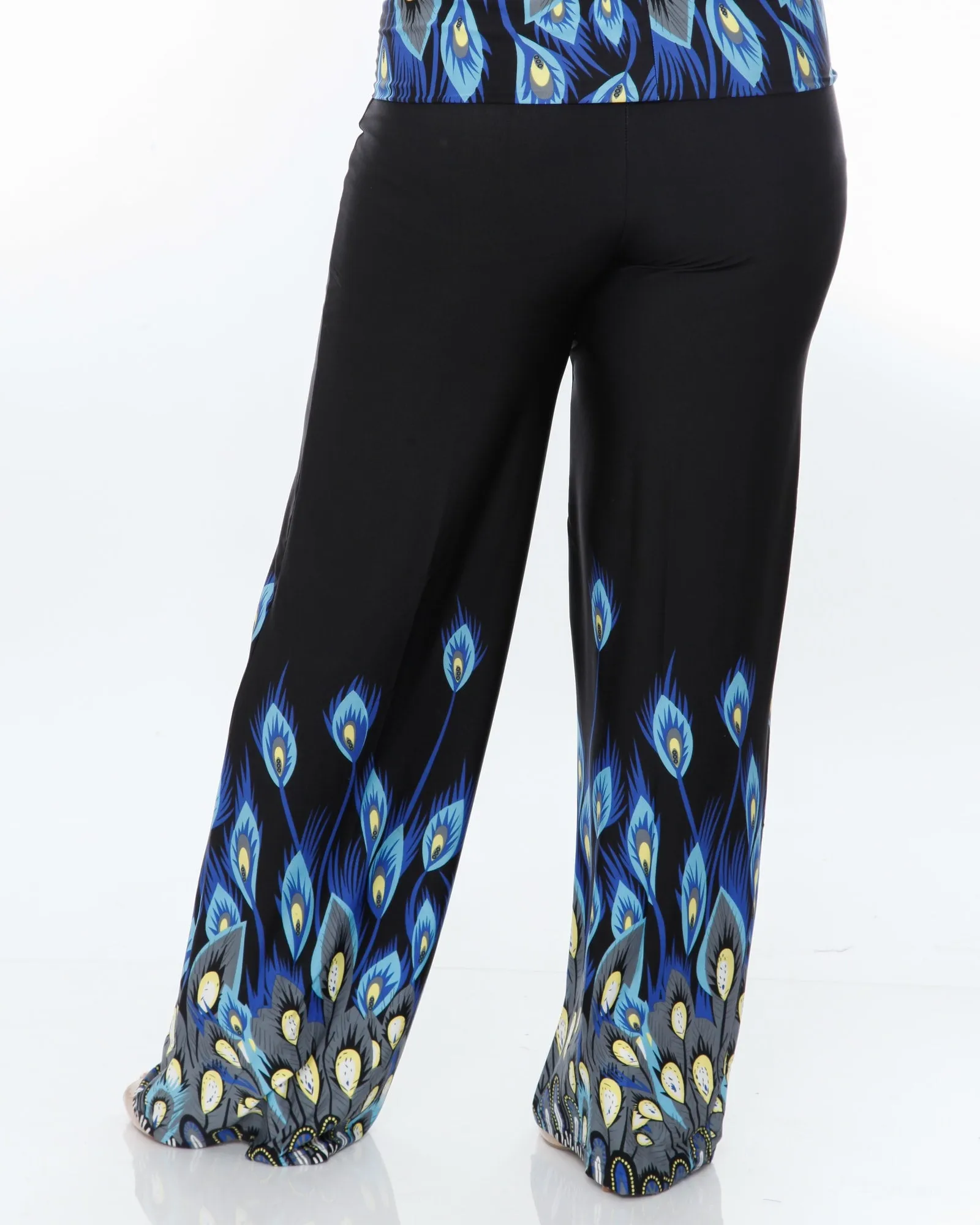 Peacock Print Palazzo Pants | Royal Peacock