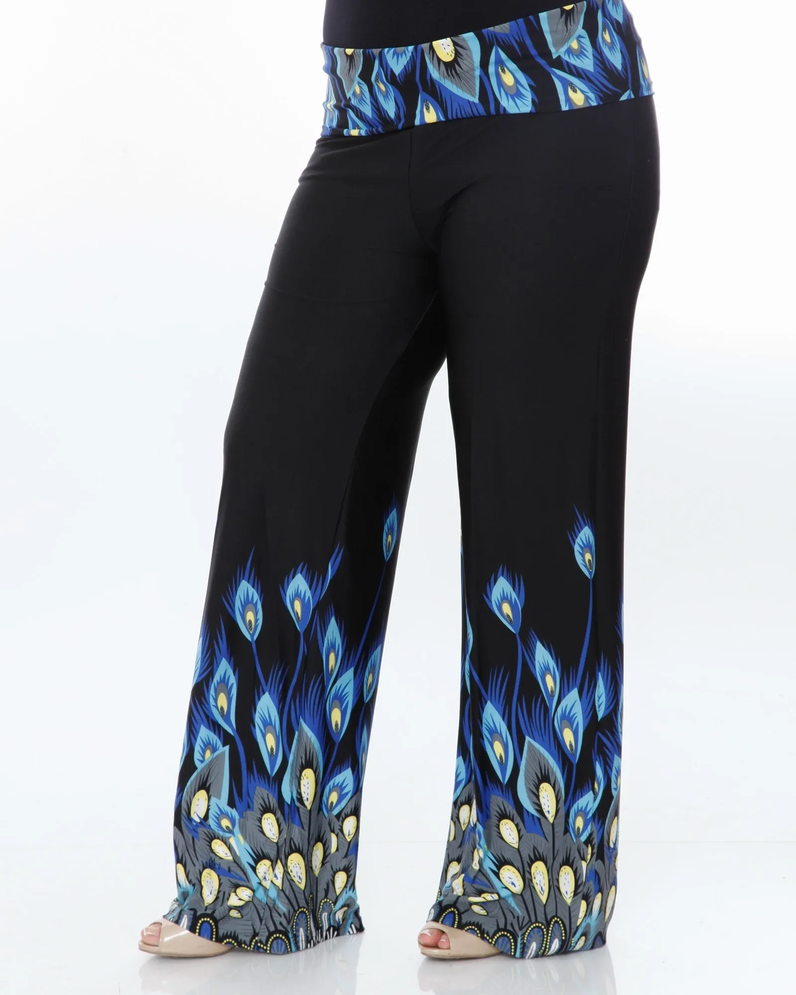 Peacock Print Palazzo Pants | Royal Peacock