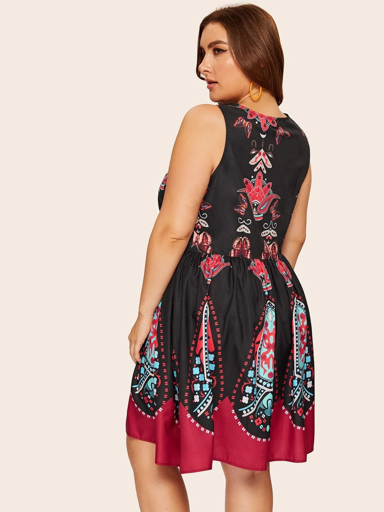 Plus Criss Cross Tribal Print Dress