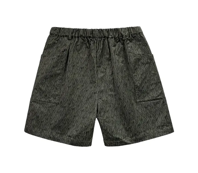 Printed technical fabric shorts with folded pocket bags