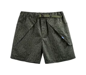 Printed technical fabric shorts with folded pocket bags