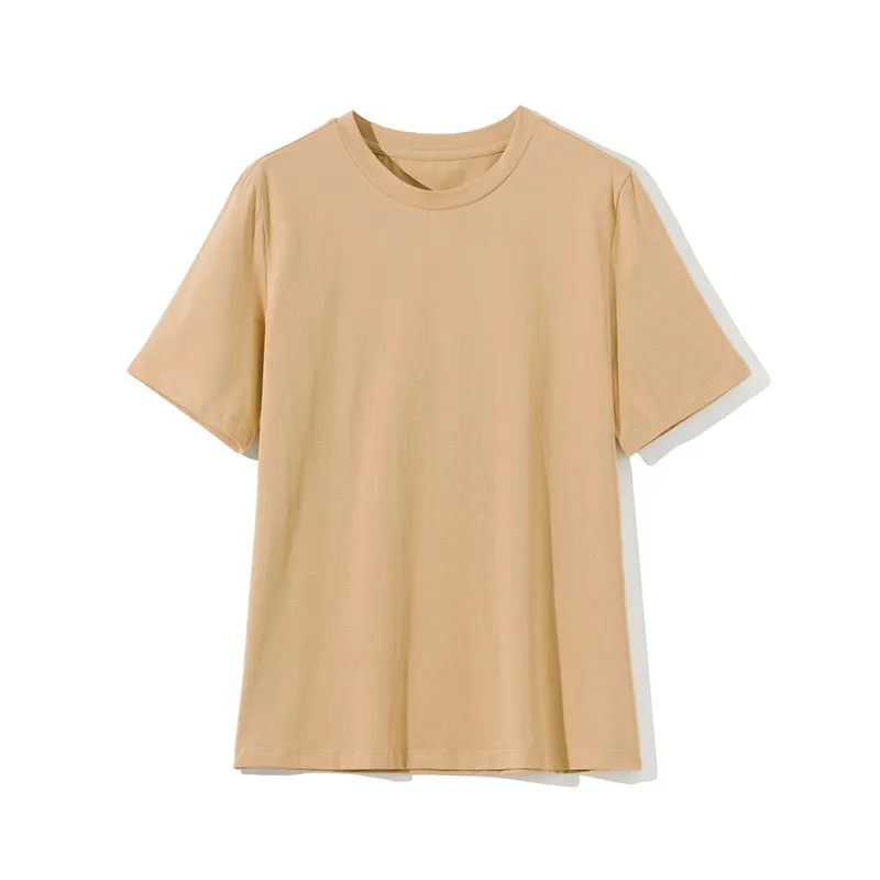 Simple V-Neck Cotton Knit T-Shirt for Women