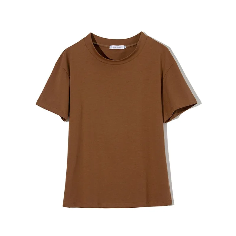 Simple V-Neck Cotton Knit T-Shirt for Women