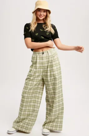 Stand Off Wide Legged Plaid Pants