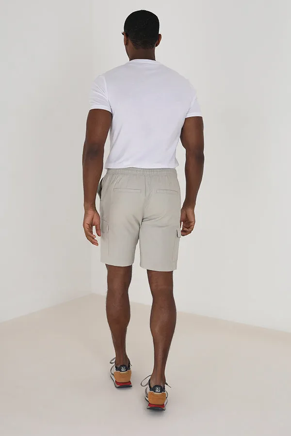 STONE ELASTICATED WAIST CARGO POCKET SHORTS