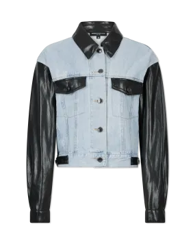 Valex Vegan Leather Combo Denim Jacket