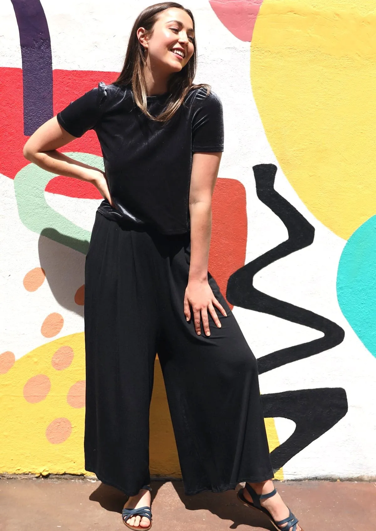 Wide Leg Stretch Pocket Pants Black